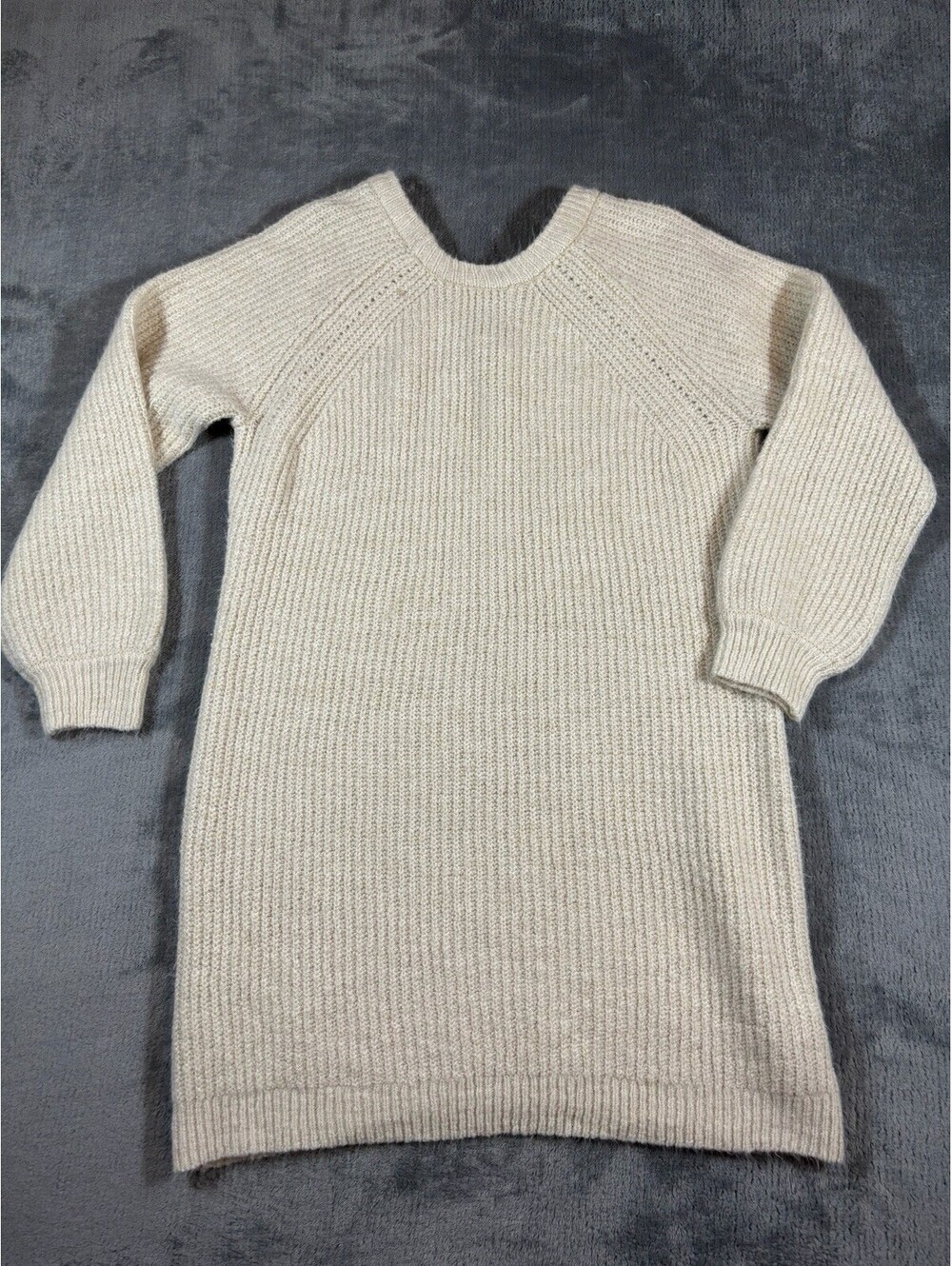 Blue Rain Sweater Dress Beige Neutral Size Small Cottagecore Knit Cozy Comfort